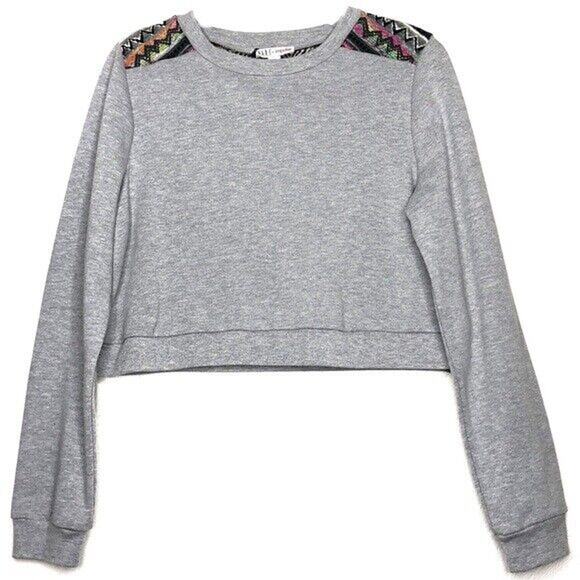 MADE FOR IMPULSE Ladies Tribal Cropped Sweatshirt, Grey/Multi-Color, $69, NWT - Picture 1 of 7